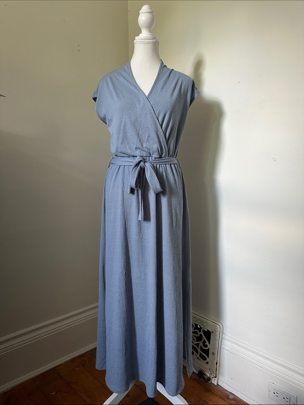 GARCIA Pale Blue Faux Wrap Belted Wedding Summer Short Maxi Dress XS